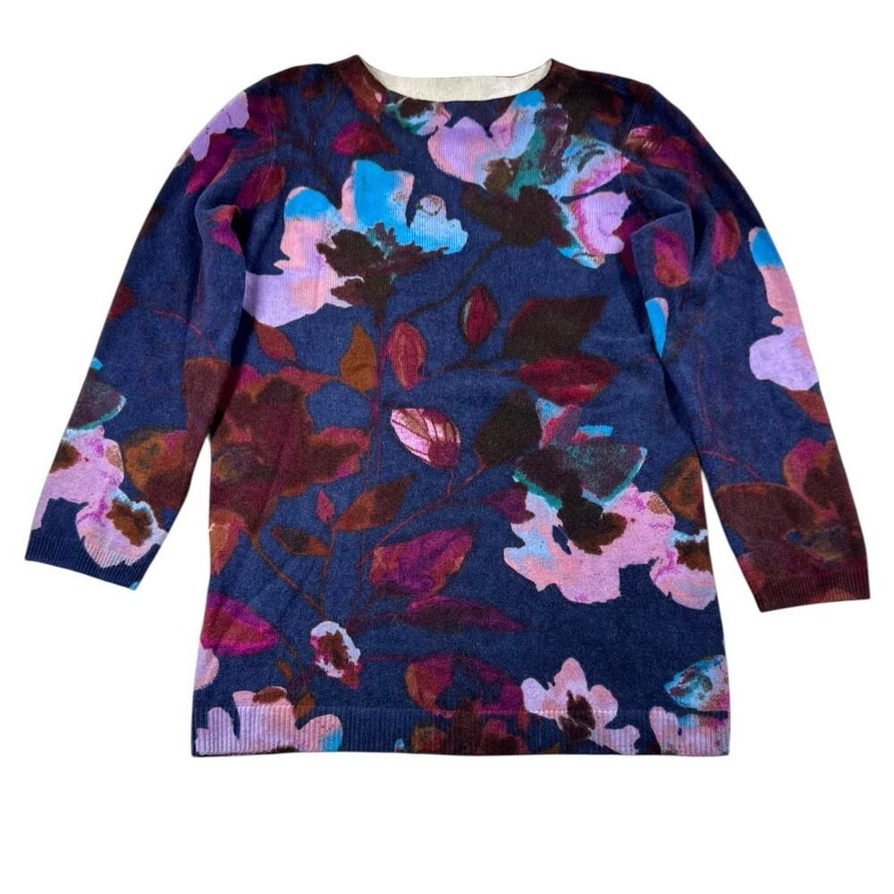 Talbots Audrey Pure Cashmere Sweater XS Floral Knit Pullover Quiet Luxury 3/4